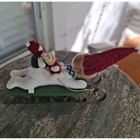 Handcrafted Snowman Wood Sled Ride 16" Christmas Holiday Decor - Picture 6 of 7